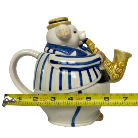 Vintage Hand Painted Teapot Musician Pig Playing Saxophone Jazz Vintage Japan - Picture 16 of 16